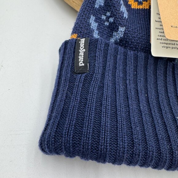 Patagonia Kids' Powder Town Blue Geometric Beanie Winter Hat NWT - Picture 3 of 8